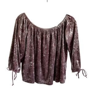 American Eagle Crushed Velvet Cropped Y2K Style Blouse - Size Medium Romantic